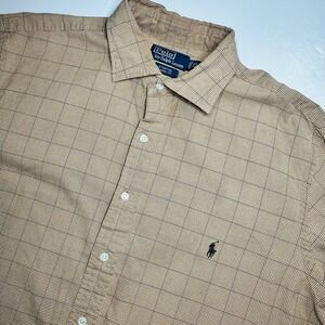 Polo Ralph Lauren Stanton Classic Fit Plaid Button Down Shirt Men XLT Tall Brown